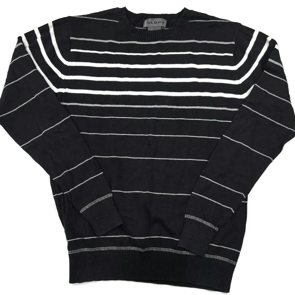 Park Slope Mens Sweater Medium Black Striped Long Sleeve Crewneck Cotton